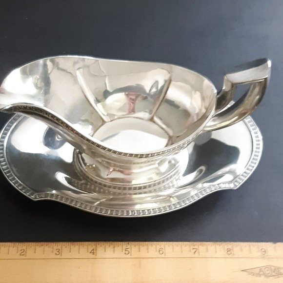 VTG Silverplate Sauce Gravy Boat with Underplate Gorham Georgian Design Art Deco - Picture 10 of 10